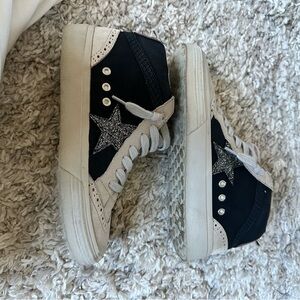 Black and White High-Top Sneakers with Star Detail